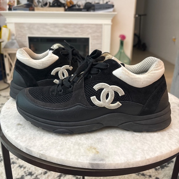 AUTHENTIC CHANEL,leather,suede calf skin,black/white,women trainer size 39.5 EU - Picture 11 of 13